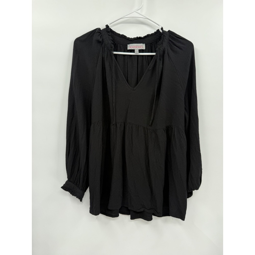 Destination Maternity S Blouse Womens Black Babydoll Tiered Ruffle DM021040118